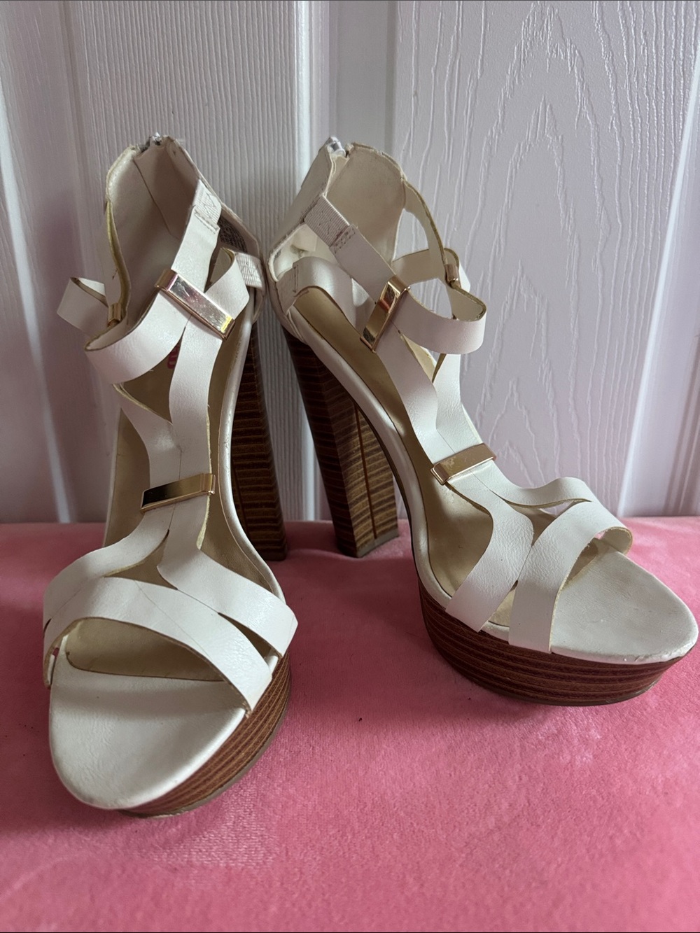 Nine West White Strappy Platform Heel Sandals